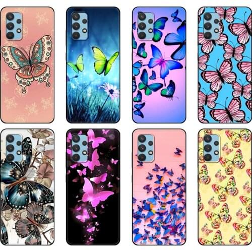 Black tpu Case For Samsung galaxy A12 A22 A32 A42 A52 A72 4g 5g S21 PLUS ultra back cover Butterfly Flower