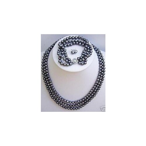 Black Freshwater TAHITIAN Pearl Necklace Bracelet Earring set AKOYA Free shipping