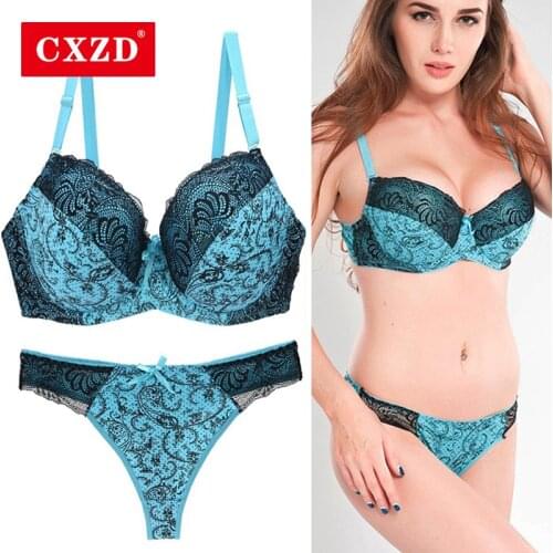 CXZD Sexy Lace Push Up Bra Set Lingerie Women Underwear Sets Intimates Embroidery brassiere Floral Big Size bralette Brief Sets