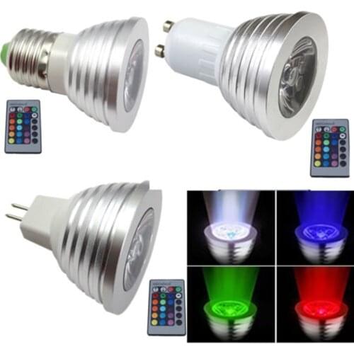 Dimmable AC 85~265V 3W E14 E27 GU10 RGB Lampada LED Bulb Lamp 16 Color changing led Spot light Lampadas with Remote Control