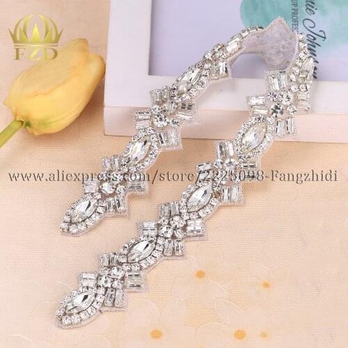 FZD 30 pieces Handmade Rhinestones Sewing on Crystal gold Rose gold Gauze Applique Trim for Wedding Bridal Dress Clothes FA-1516