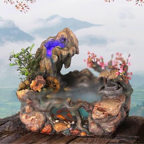 Rockery Water Fountain Fish Tank Living Room Desktop Crystal Ball Indoor Humidification Desktop TV Cabinet Decoration