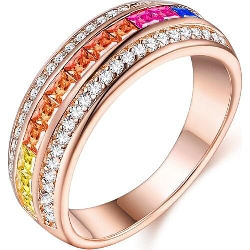 ZEMIOR Rings For Women S925 Sterling Silver 2 Circles Small White And 1 Circle Colored Zircons Wide Rings Elegant Jewelry