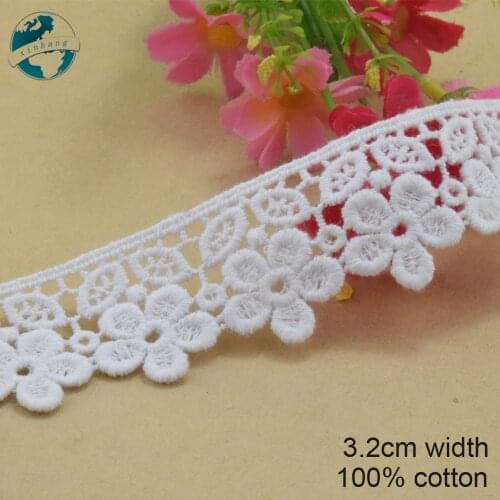 5yards 3.2cm white lace 100% cotton embroidery lace french lace ribbon fabric guipure diy trims warp sewing Accessories#3211