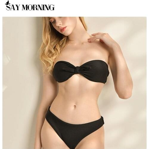 SAY MORNING NEW ARRIVAL Solid Bow Bikini Push up Swimsuit Sexy Bikini Set Push Up Bathing Suit Female Summer Beach