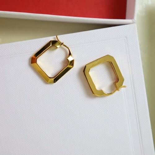 Brass With 18K Gold Square Drop Earrings OL Punk Party Gown Runway rare Boucle Korean Japan INS Boho Top Gothic Trendy Hiphop