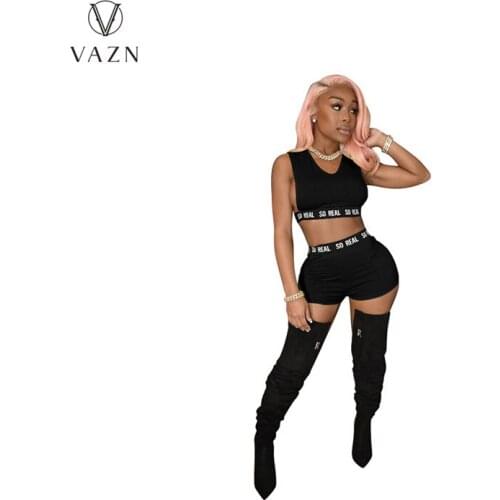 VAZN 2021 Summer Solid Simple Sport Wear Free Parity Young Sexy Tracksuits Mini Tank Short Pants Slim Women 2 Piece Set