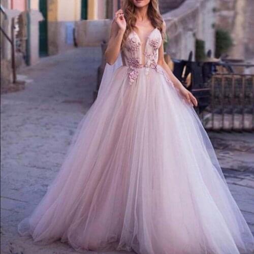 Fashion Evening Gown Blush Pink Formal Dresses Appliques robe de mariee vestido de noiva casamento Long Fairy Evening Gowns