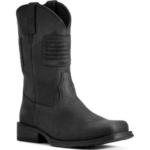 Men Chelsea Boots Retro Mid-Tube Knight Retro Western Boots PU Leather Sewing Mens Boots Autumn Winter Flag Shoes Large Size 48