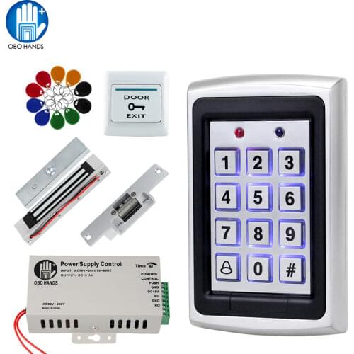 DIY Access Control Kit Set RFID Metal Keyboard + DC12V Power Supply Controller + Electromagnetic Electronic Door Locks for Home