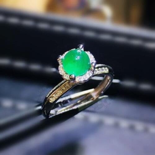 Natural real emerald round ring Per jewelry 6*6mm 0.8ct gemstone 925 sterling silver Fine jewelry J210636