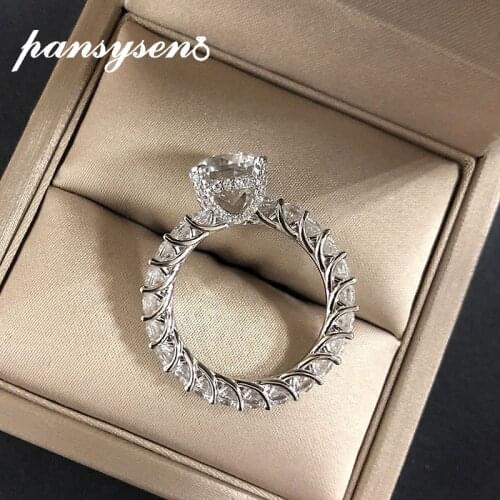 PANSYSEN New Classic Wedding Engagement Rings 9MM Round Created Moissanite Solid 925 Sterling Silver Diamond Ring Drop Shippping