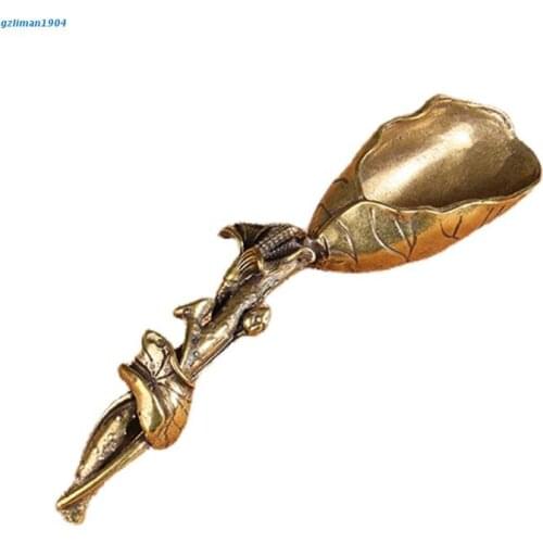 P15D Pure Copper Lotus Tableware Coffee Spoon for Tea Kitchen Tools Accessories