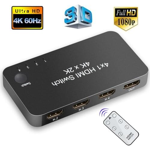 HDMI 2.0 KVM Switcher 4 in 1Out 4K 60Hz HDV HDM Switch Selector Box with IR Wireless Remote Control for HDTV Blu-Ray Player /PS5