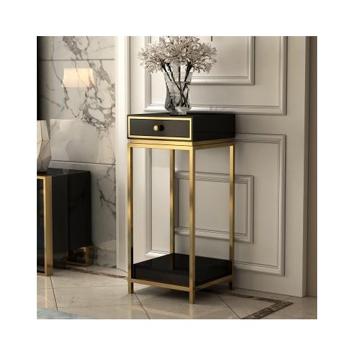 Simple modern sofa corner. Metal tempered glass multi-layer white edge table. Small tea table