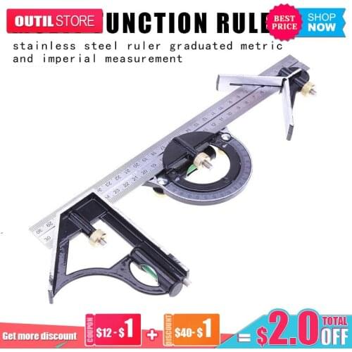 300mm/12"Measuring 3 In1 Adjustable Ruler Multi Right Angle Ruler Combination Square Angle Finder Protractor Tools Ruler
