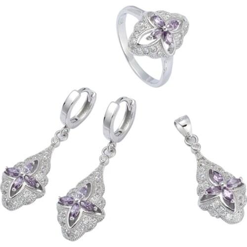 Eulonvan luxury fashion Wedding jewelry sets womens accessories 925 sterling silver dropshipping Purple Cubic Zirconia S-3707set