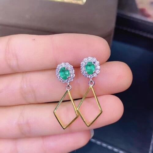 100% New Natural And Real 925 Sterling Silver Emerald Earring For the Party