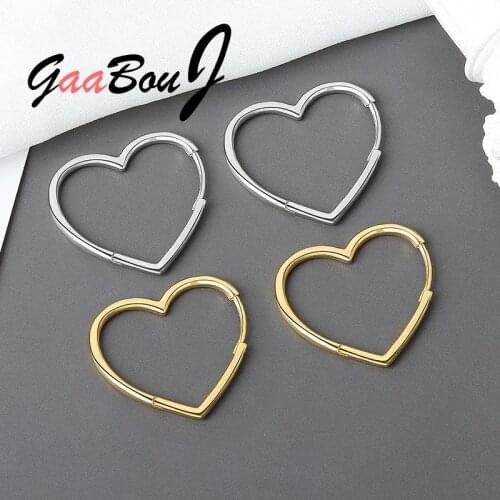 925 Sterling Silver Fashion Heart Hoop Earrings Large For Women Ladies Engagement Wedding Jewelry
