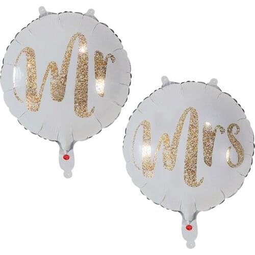 2pcs 18inch Round White Gold Glitter Print Mr&Mrs LOVE Balloons Bride Mariage Wedding Valentines Day Event Air Globos Supplies