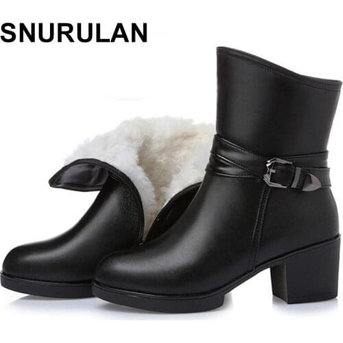 SNURULAN 2018 High Quality Genuine Leather Ankle Boots Women Elegant Metal High Heels Shoes Woman Platform Winter Boots E553