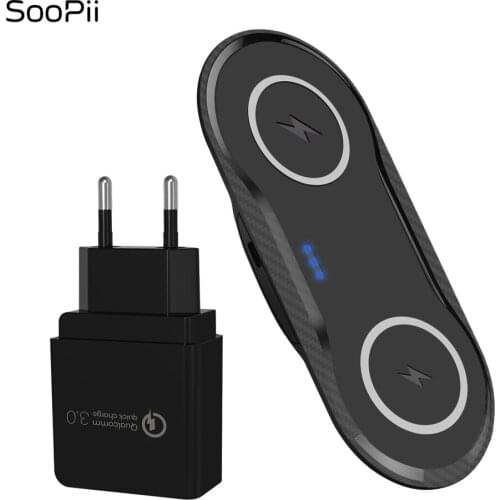 SooPii Dual Wireless Charger with QC 3.0 Adapter 10W QI Wireless Charging Pad Station Compatible with Iphone 8 X 11 Samsung