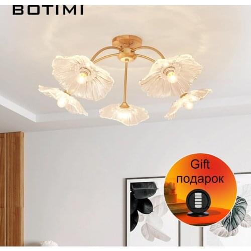 BOTIMI Glass Chandelier For Living Room Frame Lustre Lighting With Cylindrical Metal Lampshades Dining Table Kitchen Lamps
