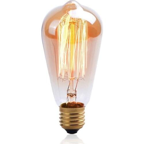 Glass Incandescent Bulbs W-Filament Bulb Edison Light Bulb E27 ST64 Tungsten Filament Droplight Lamp Transparent Lights