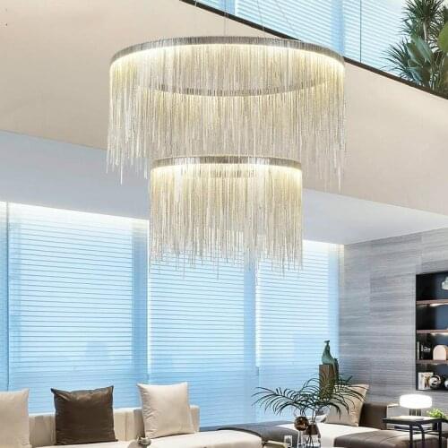 Led Bar Aluminum Chandelier Luxury Tassel Large Round Chandeliers 110-240v Led Lustres For Hotel Villa Art Studio Cafe lmaparas