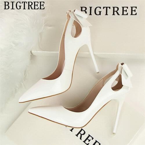 Patent Leather Butterfly-knot Sexy High Heels Women Wedding Shoes Buty Pumps Women Shoes Bigtree Shoes Tacones Altos Mujer Sexy
