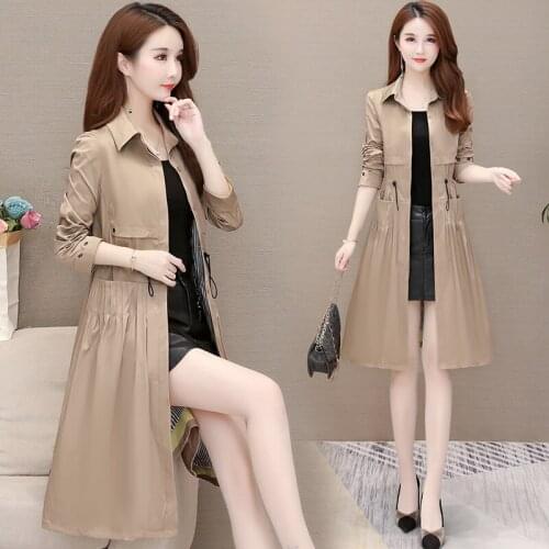 Casaco Spring Fashion Atmospheric Retro Windbreaker Loose Mid-length Korean Ladies Jacket Slim Commuter Buttons Pocket Lace