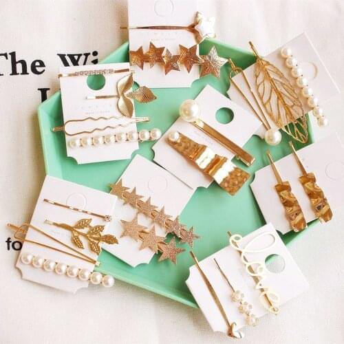 New Retro Metal Geometric Hairpins Minimalist Pearl Letter Hair Clip Barrettes Headwear Hair Grip Hair Accessories For Women