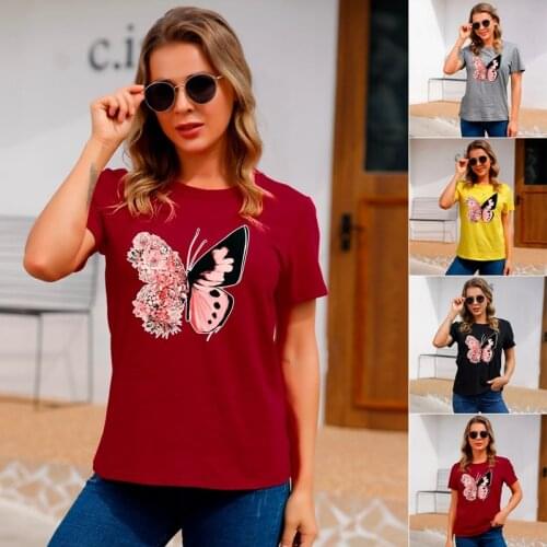 Women Lady Cartoon Butterfly Floral Elegant 2020 Fall Autumn Shirt Clothes Tshirt Tee Womens Top Female Print T Graphic T-shirt