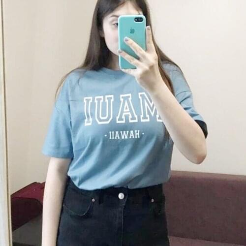 Kuakuayu HJN Maui Hawaii Letter Printed Retro Style Harajuku Hipster Aesthetics Vogue Female Tee Cotton Grunge Women T-Shirt