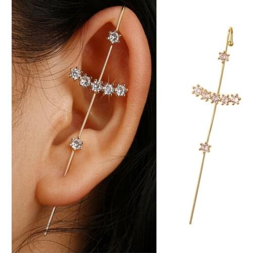 New Ear Wrap Crawler Hook Earrings for Women Surround Auricle Diagonal Stud Copper Inlaid Zircon Piercing Earrings /1 Piece