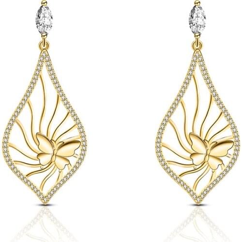 2019 Fashion Personality Gold Silver Color Temperament High Quality Copper Zircon Pendant Earrings Ladies Exclusive Jewelry