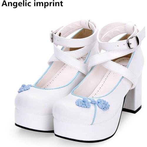 Angelic imprint national style woman mori girl lolita cosplay shoes lady high heels pumps women princess dress party shoes 8cm