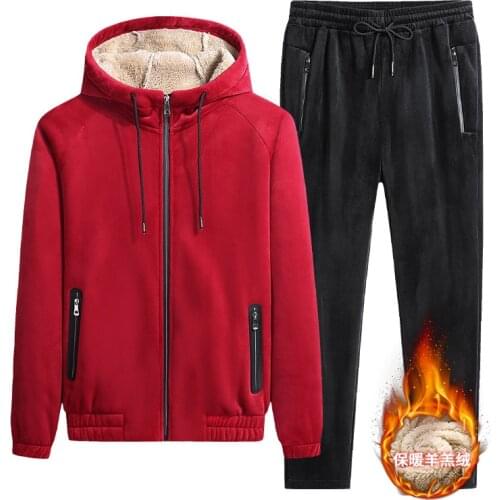 Winter Brand Lamb Cashmere Tracksuit Men Thick Men Hoodie Jacket+Pant Casual Sport 2PC Suit Warm Cashmere Fleece Sweatshirt 2020