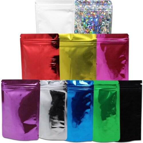 1000Pcs 8.5x13cm Glossy Mylar Foil Stand Up Zip Lock Package Bag Heat Sealable Zipper Reusable Storage Bag Dried Meat Beans Nuts