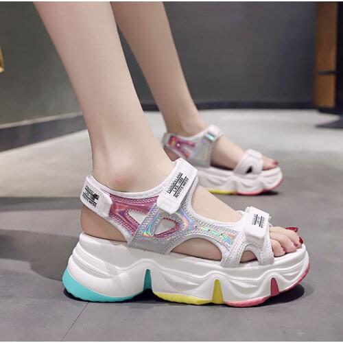 2020Platform Sandals Female Summer 2020Girls Thick Bottom Rainbow Sole Hook & Loop Shoe Wedge With Open Toe Platform Shoes