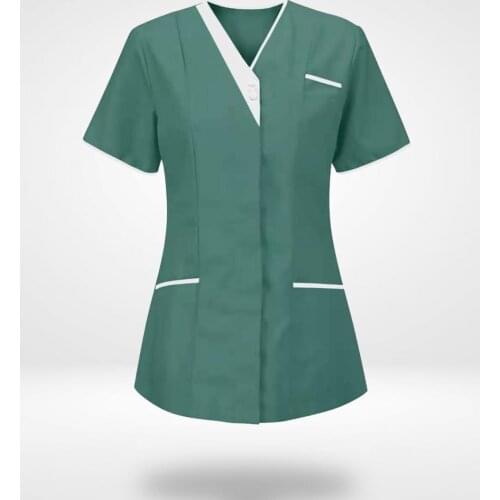 2021 Workers Uniforms Women Care Working Tops For Women Plus Size Solid Short Sleeve V-Neck Pocket Summer T-Shirt Clothes Mujer