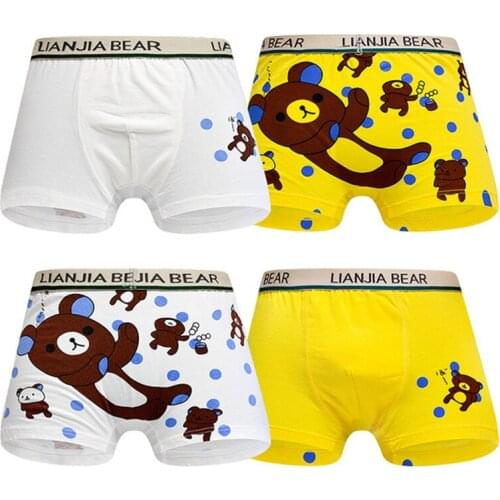 4pcs/lot Baby Boys Underwear Kids Panties Boys Briefs Cute Cartoon Bear Print Cotton Teenager Underpants 2-11T