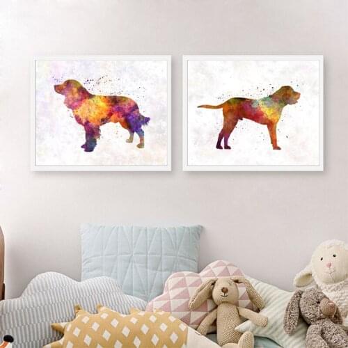 Watercolor American Water Spaniel Pet Dog Poster and Prints Tosa Abstract Silhouette Canvas Painting Picture Home Wall Art Decor