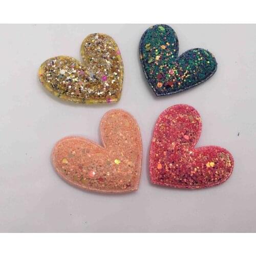 30pcs/lot 5x4.8cm DIY Handmade Shiny Heart Padded Applique for Childrens hair Clip Accessories free shipping