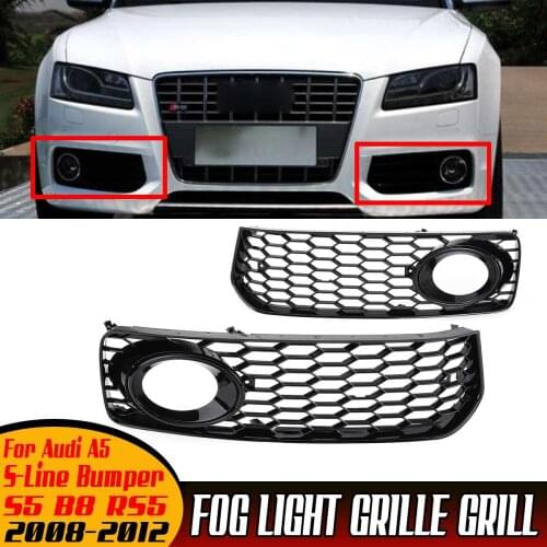 A Pair Car Front Fog Light Grille Grill Lamp Cover Grille Grill Honeycomb Hex For Audi A5 S-Line Bumper S5 B8 RS5 2008-2012
