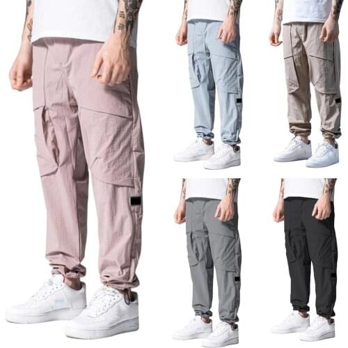 2021 Mens New Casual Loose Cargo Pants Cotton and Linen Solid Color Breathable Trousers Male Running Jogging Workout Sportwear