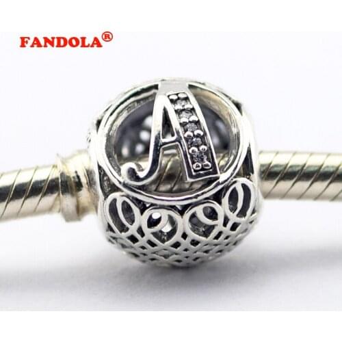 Letter A Vintage Beads Fashion Alphabet Charms Original 925 Silver Jewelry Making Fit Pandora Charm Bracelet DIY Gift LE015-A