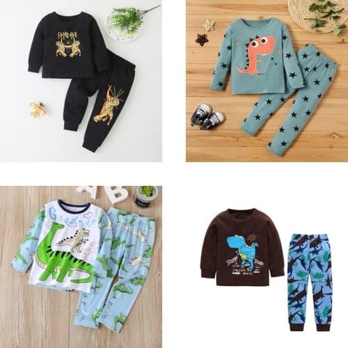 2021 Dinosaur Children Kids Clothing Sets Cartoon Spring Cotton Shirt and Pants Boys Long Sleeve Clothing Suits Kids Winter Sets