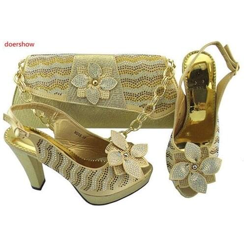 Doershow Italian Ladies Shoes and Bags To Match Set Shoes and Bag Set African Sets 2018 Nigerian Women Wedding Shoes SGF1-47