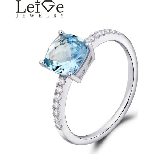 Leige Jewelry Aquamarine Ring March Birthstone 925 Sterling Silver Blue Gemstone Engagement Rings Customized Christmas Gift